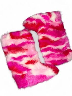Vibrant Pink & White Faux Fur Boots